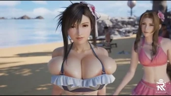 Aerith squeezes Tifa's huge boobs (Final Fantasy). thumbnail