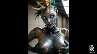 Punky robot squeezes her boobs. thumbnail