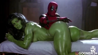Shehulk and Deadpool Baby-oil shenanigans in “She Diddy” thumbnail