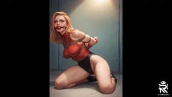 girl tied up squirming with ball gag thumbnail