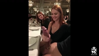 Big dick at dinner. Various reactions. thumbnail