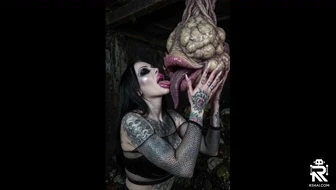 Goth slut kissing waste dump monster thumbnail