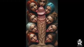 Nine women licking giant penis 썸네일