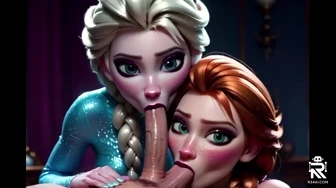 Elsa and Anna Double blowjob, balls sucking thumbnail
