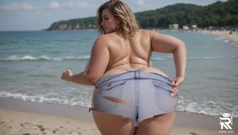 Son Pressures His BBW Mom to Wear a Skimpy Slinkshot Bikini thumbnail