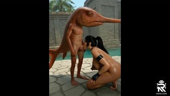 Lara Croft blowing fish beast thumbnail