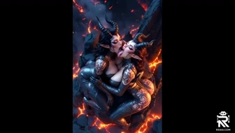 Two succubus making out in volcano 2 thumbnail